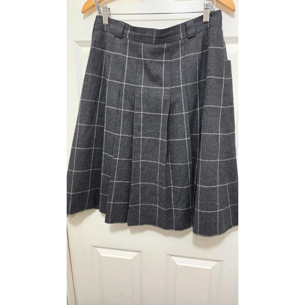 VTG Jobi's Sportswear Y2K 80s 100% Wool Gray Plaid Pleated Knee-Length Skirt Sid